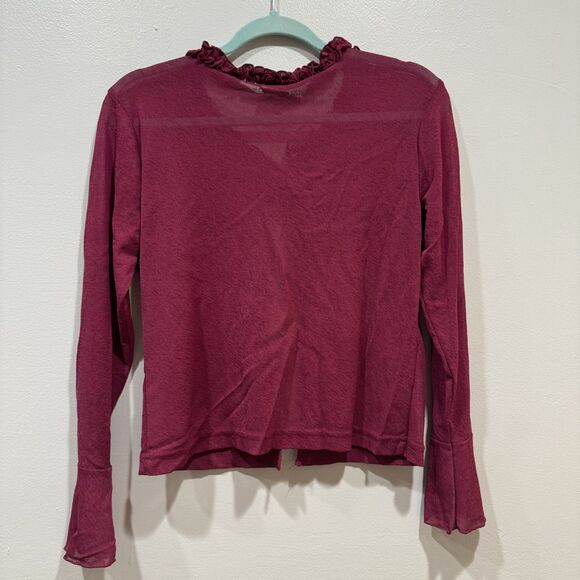 VTG Tie Front Top Sheer Ruffle Bell Sleeve Burgundy Fairy Y2K Coquette Women M - Picture 8 of 9